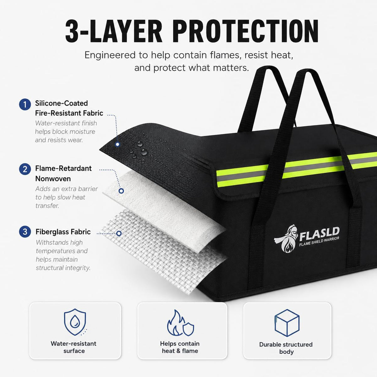 FLASLD Large Fireproof Lipo Bag for 100Ah Lithium Battery Storage and Charging, 14 x 7.8 x 9.5in Waterproof Box for Documents and Valuables