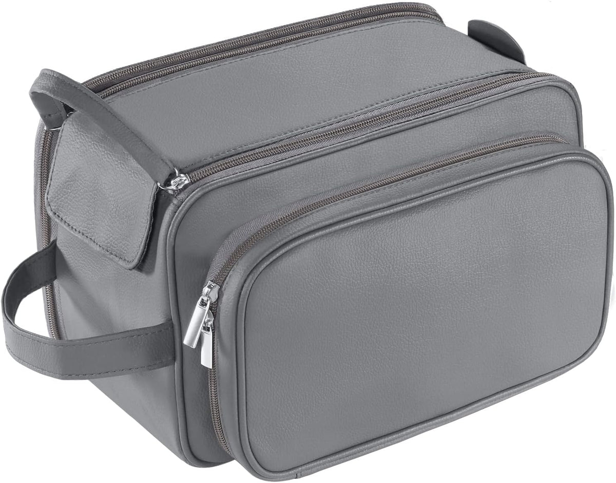 Buruis Extra Large Toiletry Bag for Men, PU Leather Travel Dopp Kit, Gray