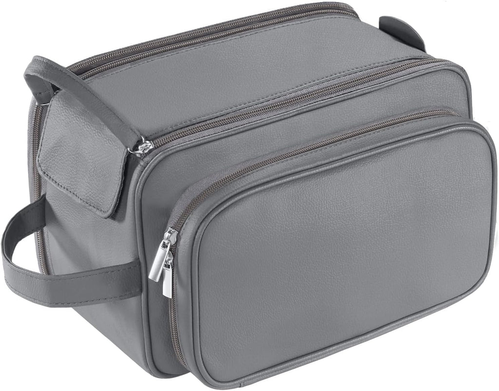 Buruis Extra Large Toiletry Bag for Men, PU Leather Travel Dopp Kit, Brown