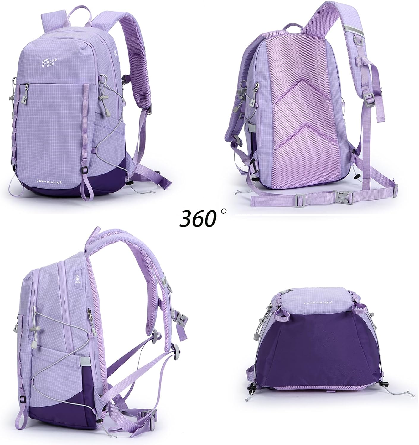 23L Lightweight Hiking Backpack, Travel Daypack with Pole Holder, Purple