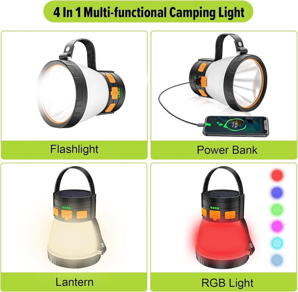 LED Camping Lantern, 1500 Lumens Camping Lantern Rechargeable with Solar Panel Charging, Waterproof, 8 Light Modes, 7500mAh Power Bank, Camping Flashlight for Hurricane Emergency, Hiking, Outdoor