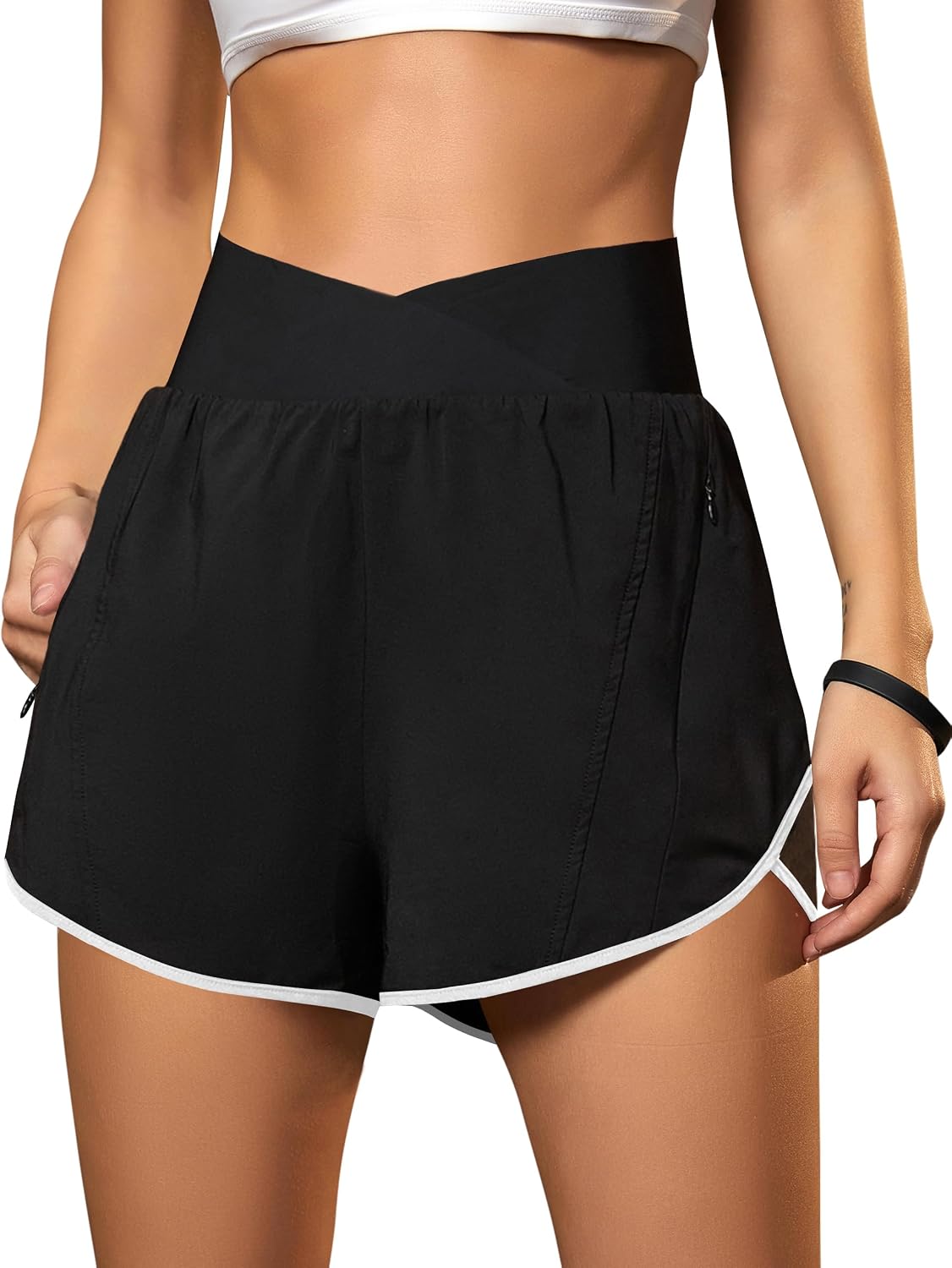 Blooming Jelly Women's Athletic Running Shorts Crossover Gym Workout Shorts