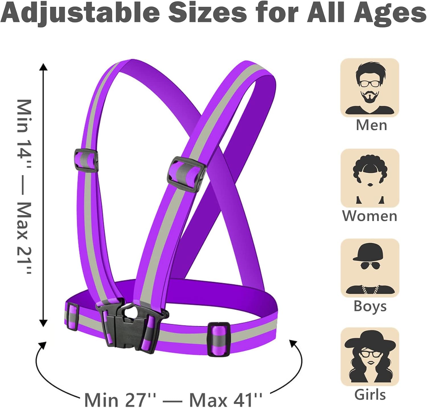 Reflective Vest, High Visibility Safety Vest Straps Reflective Gear for Night Running Walking Cycling for Men Women Kids