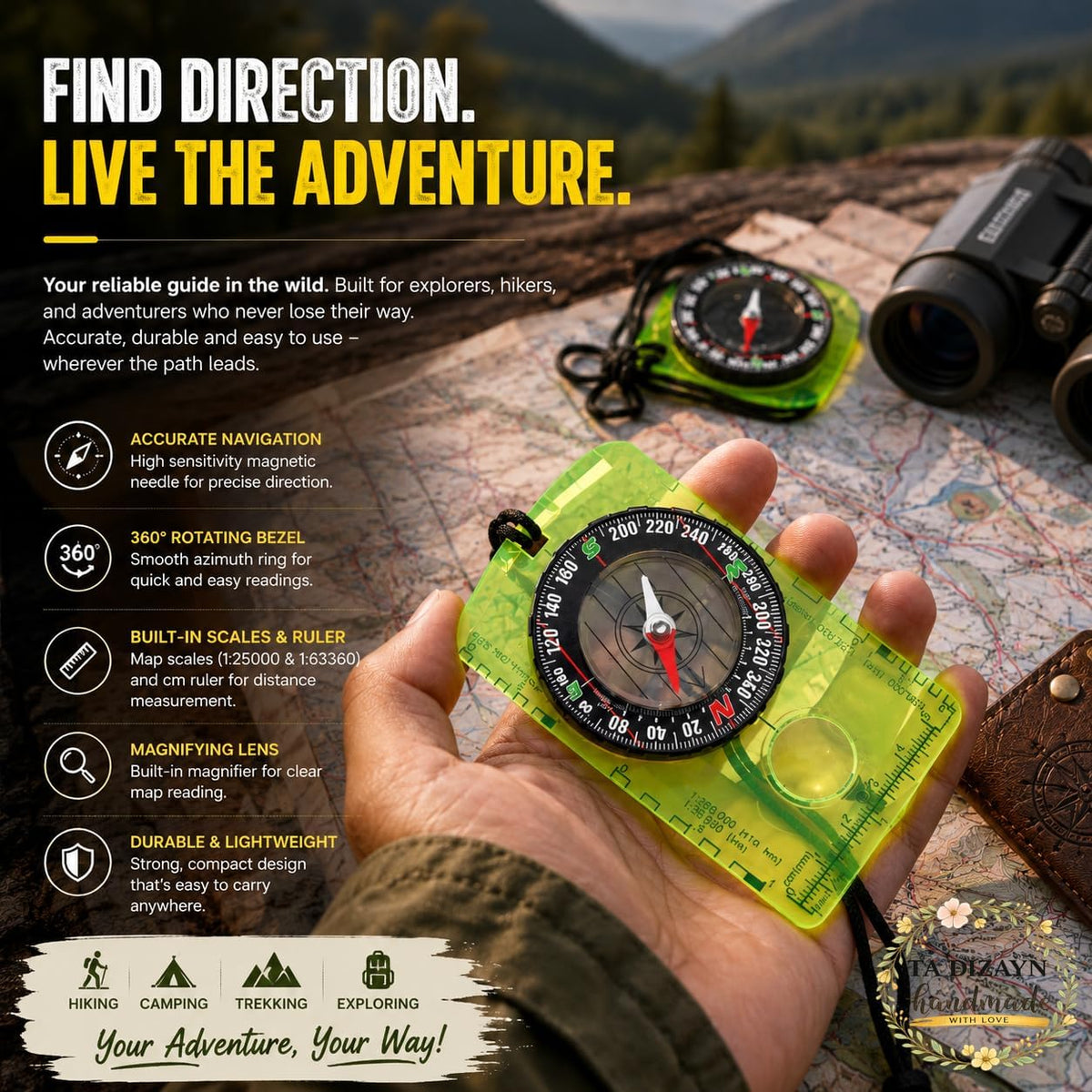 TA DIZAYN New Generation Scout Compass for Hiking, Camping & Backpacking – Survival Compass Gift for Men, Women, Boys & Girls | Graduation Gifts 2026 for Kids