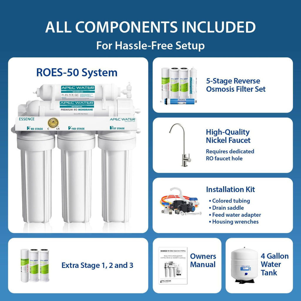 APEC Water ROES-50X, 5-Stage Under Sink RO System, Extra Filters, 50 GPD
