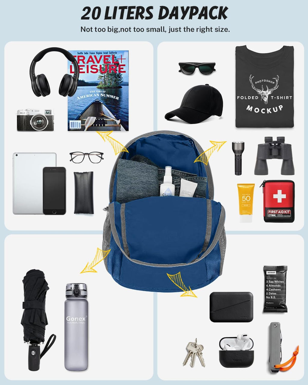 Gonex Packable Daypack Backpack 20L Lightweight Foldable Travel Bag