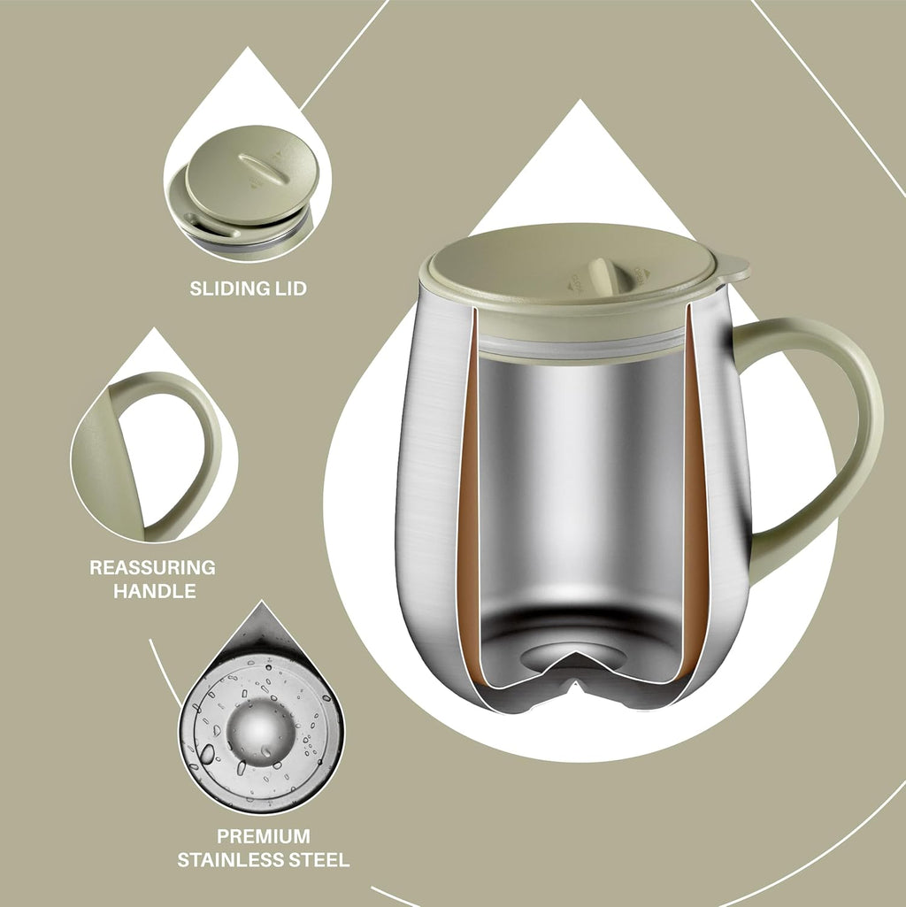 Ideus 16 oz Insulated Coffee Mug with Lid and Handle (Celadon, FUJI DAWN)