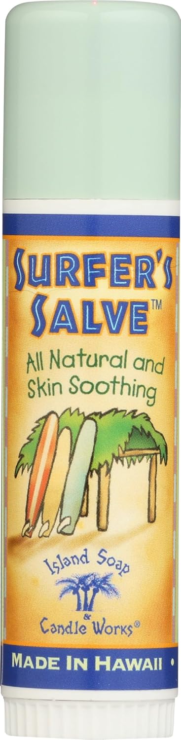 Island Soap & Candle Works Surfer’s Salve Stick – All Natural Outdoor Skin Recovery Balm – Anti Chafe Relief for Dry Skin, Sunburn, Windburn, Bug Bites & Chapped Lips – .5 Ounce – Handmade in Hawaii
