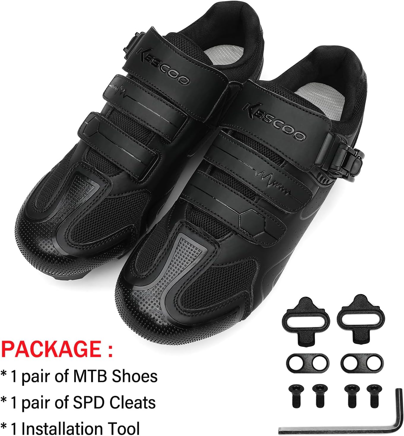 KESCOO Mens Mountain Bike Shoes with 2-Bolts SPD Cleats Cycling Shoes