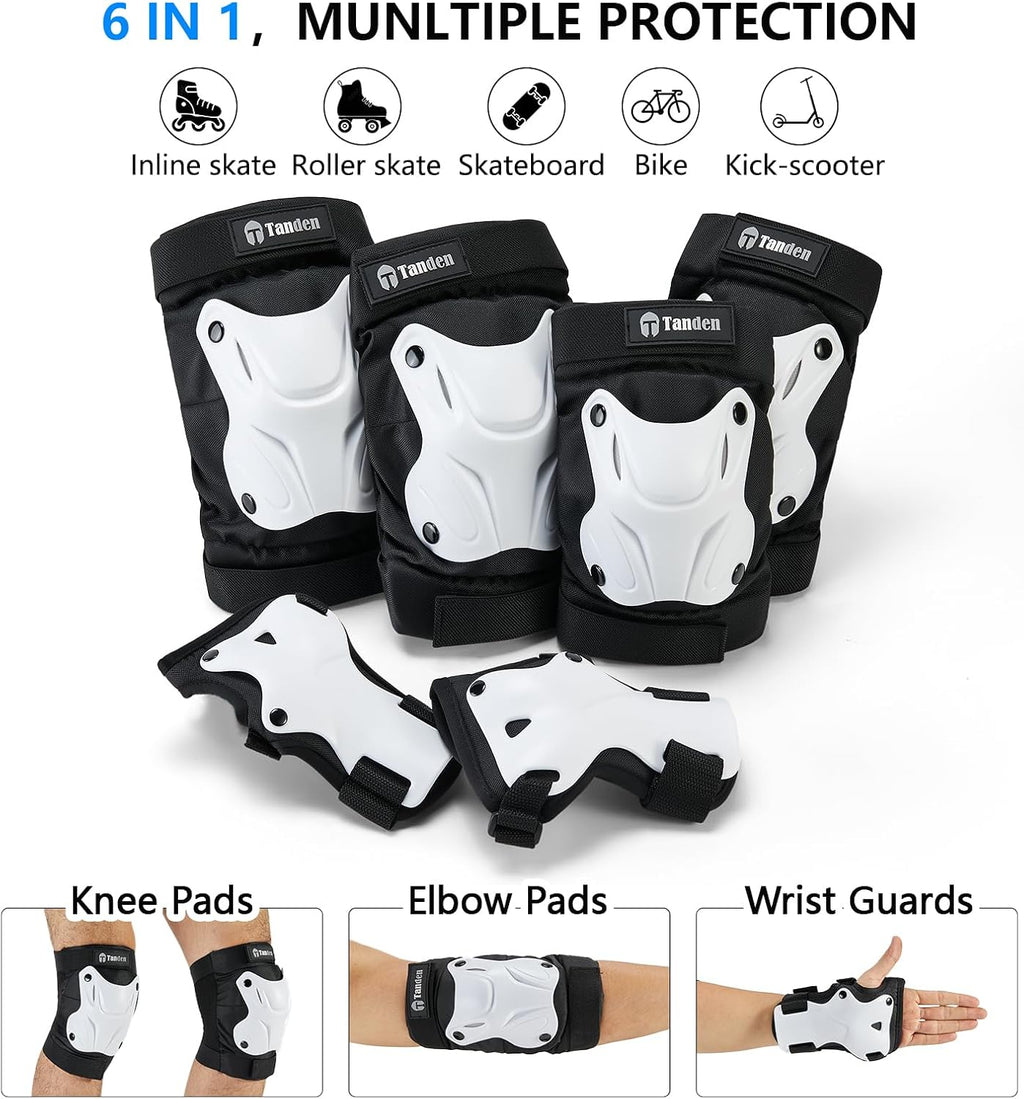 Tanden Skating Protective Gear Knee and Elbow Pads Wrist Guards for Roller Skating Skateboarding, Skate Pads Adult Knee Pads
