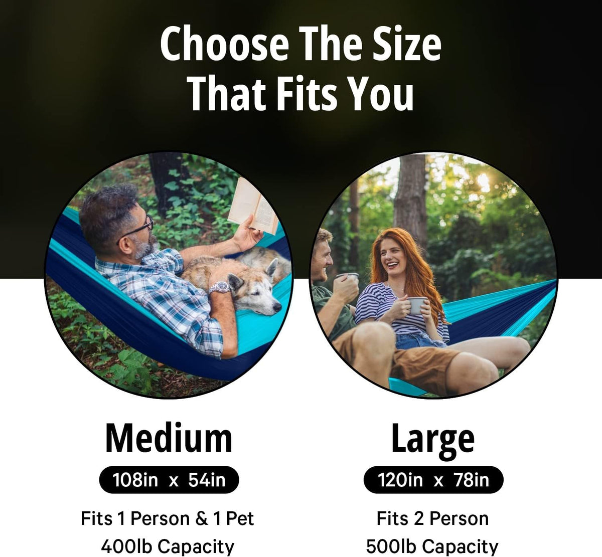 Vigel Camping Hammock - Durable Hammock, Nylon Hammock - Double or Single Hammocks - Portable Tree Hammocks for Outside - Easy to Set, Camping Accessories for Outdoor, Travel, Hiking