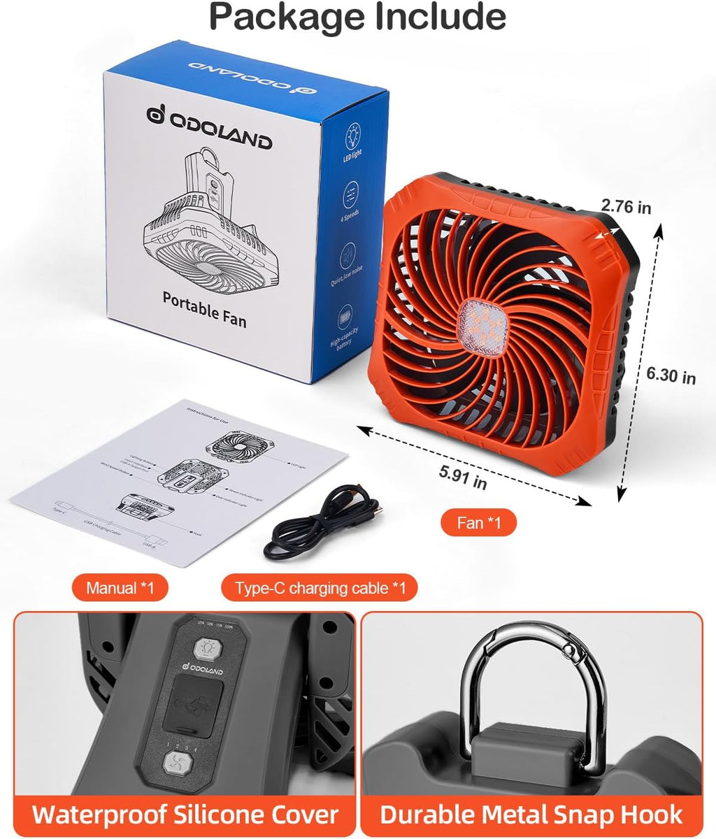 Odoland Portable Camping Fan with LED Lantern, 40H Rechargeable Battery Fan
