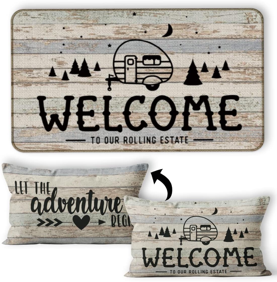 Deer Camping Door Mat - 30''x17'' Rustic Bathroom Rugs, Deer Rug, Cabin Rugs, Forest Rug, Camper Door Mat, RV Decor, Log Cabin Decor