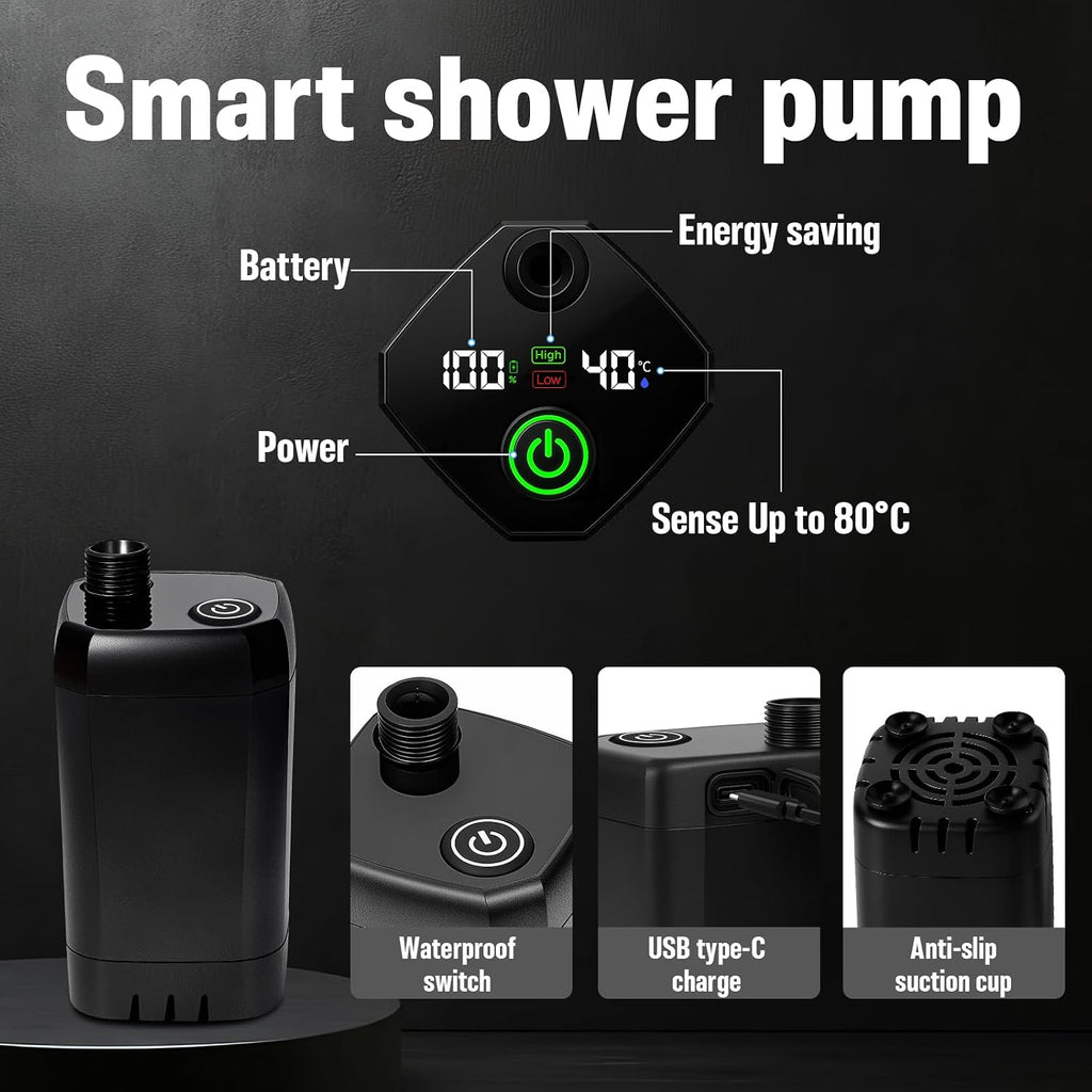 Portable Shower for Camping, 6000mAh Rechargeable Camp Shower Pump with Large Capacity Foldable Bucket, Filtered Shower Head, Outdoor Camping Shower Kit for Travel, Pet Bath, Car Washing