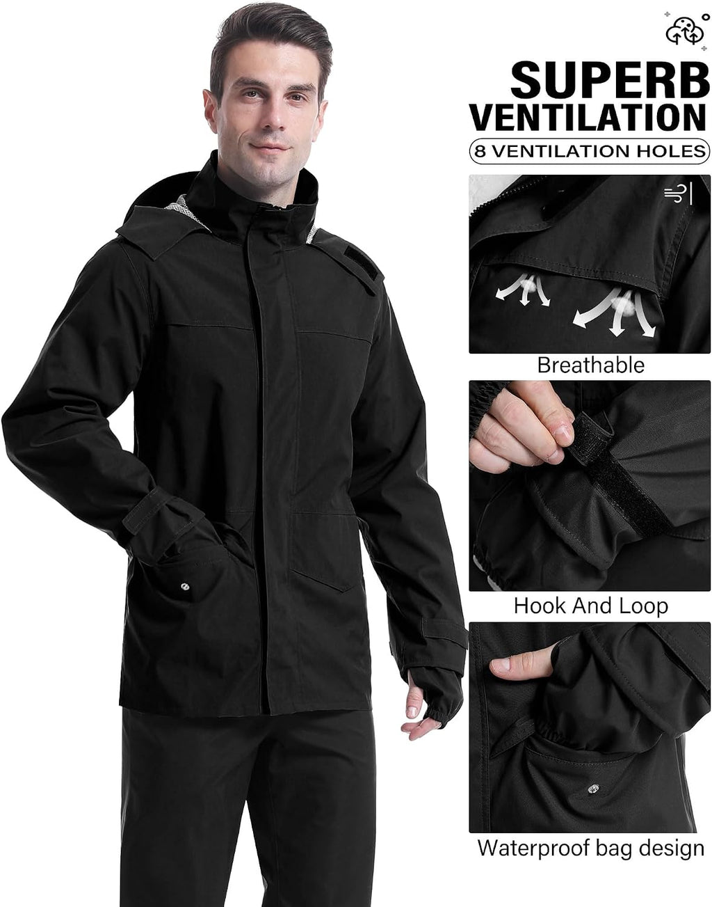 iCreek Rain Suit Waterproof Breathable Lightweight 2-Piece Rain Gear Unisex