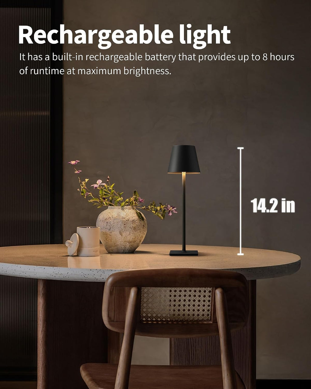 KDG 2 Pack Cordless Black Table Lamps, Rechargeable Portable LED Desk Lamps