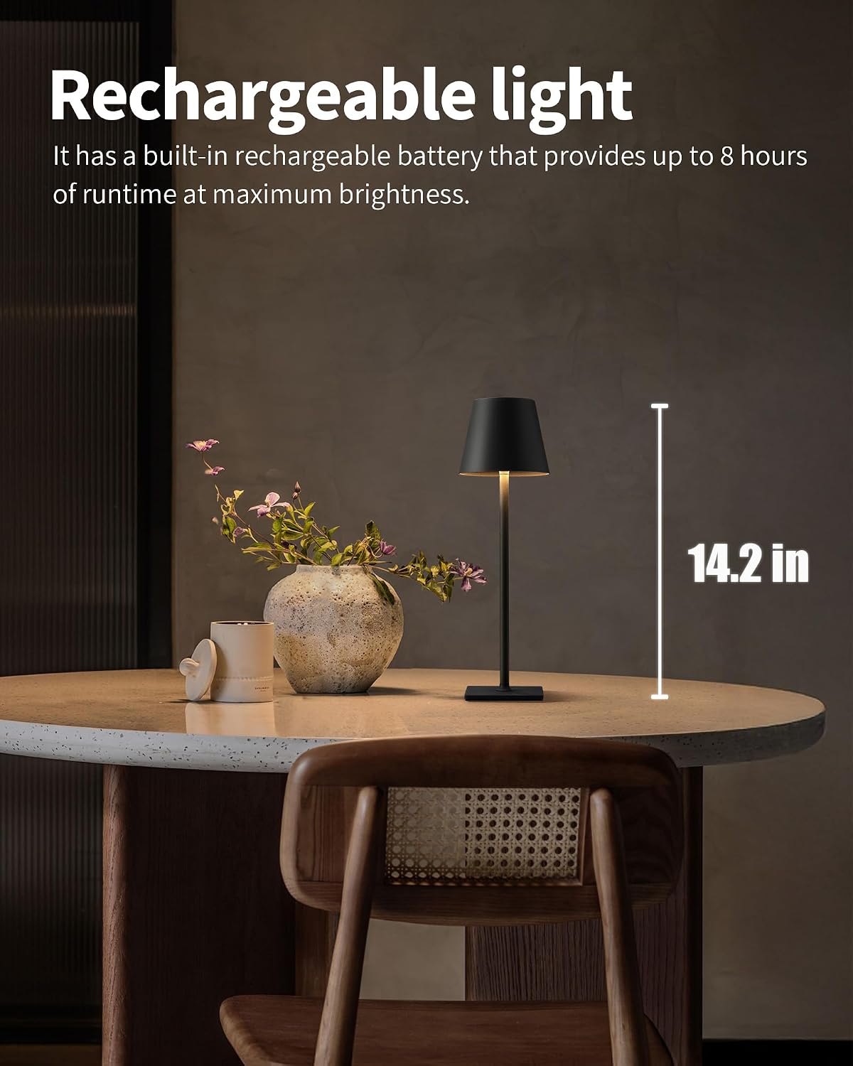 KDG Cordless Black Table Lamp, Portable Desk Lamp, 5000mAh Battery Operated