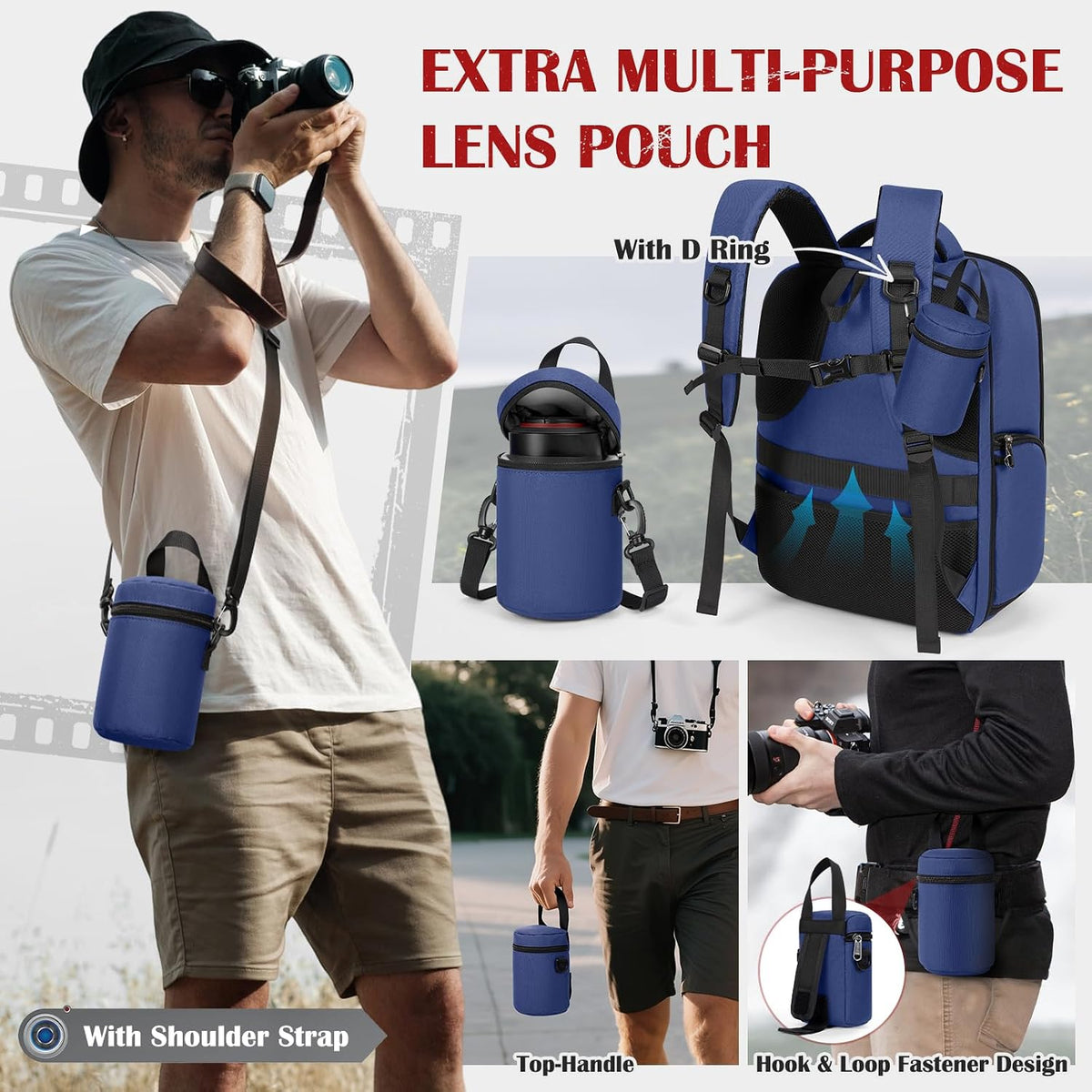 SDYSM Camera Backpack, Large Camera Bag for Photographers Professional DSLR/SLR Mirrorless Camera Case Compatible for Sony Canon Nikon, Blue
