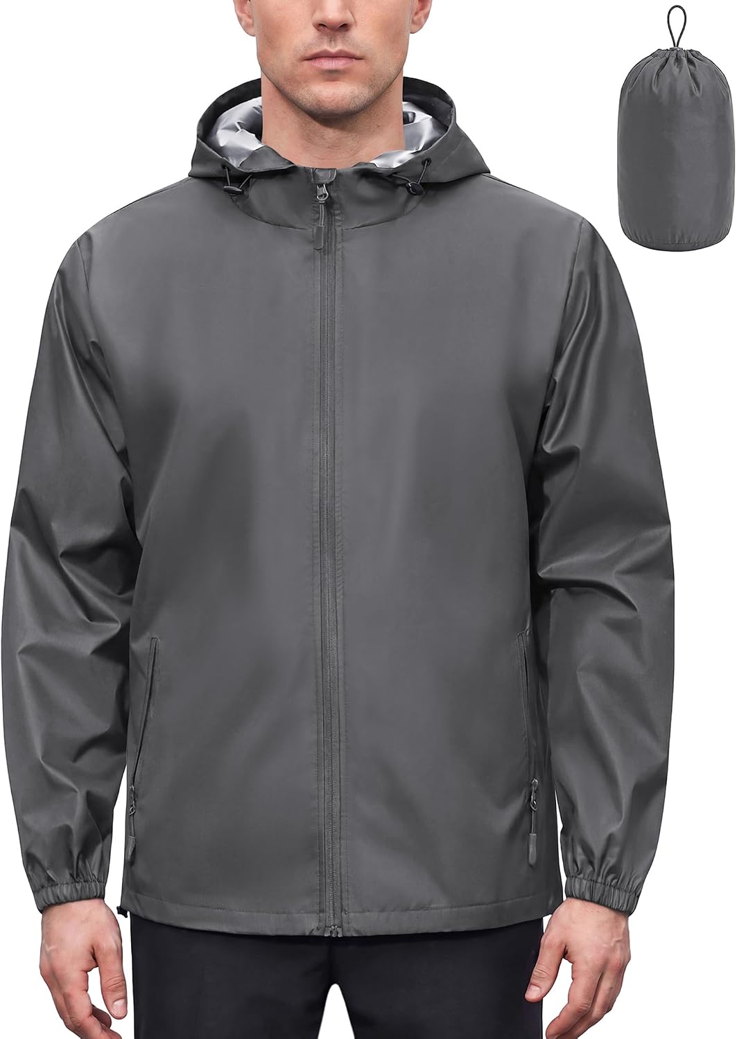 COOFANDY Rain Jacket Men Waterproof With Hood Raincoat Windbreaker Packable | 2 Water-resistant Zip Pockets, Lightweight Windbreaker For Hiking, Cycling, Running, Golf Fishing Rain Shell Gear