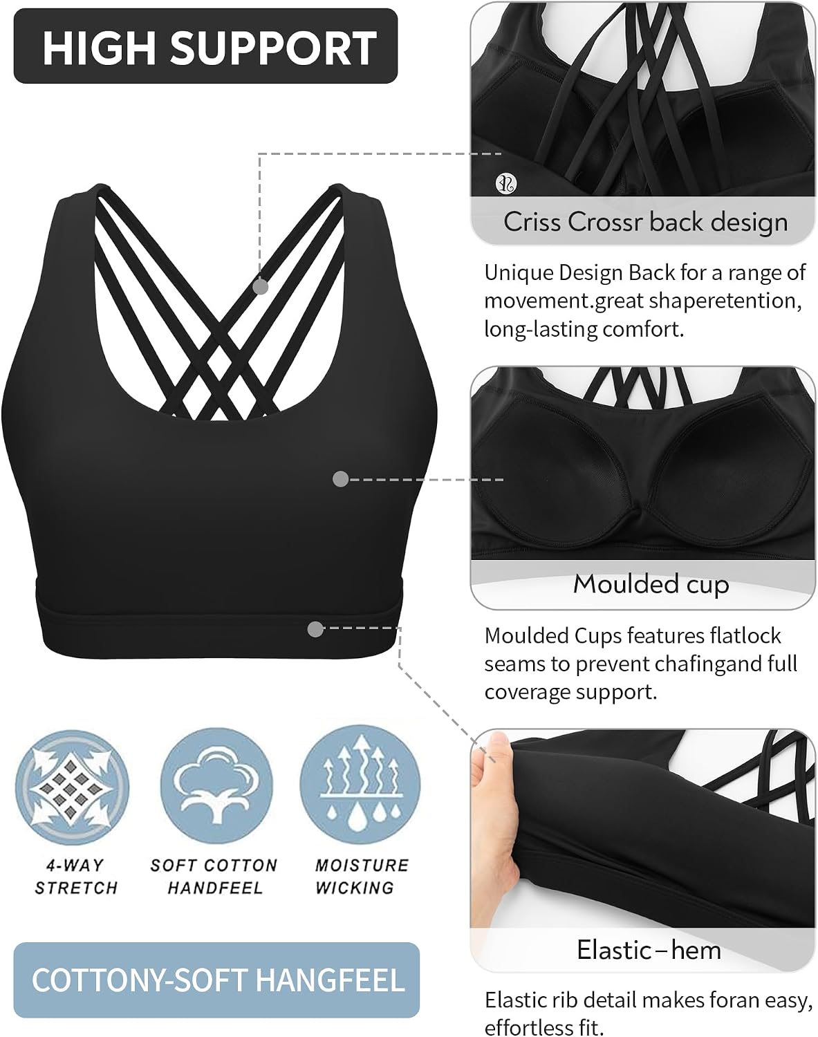 RUNNING GIRL Cross Back High Impact Sports Bras for Women