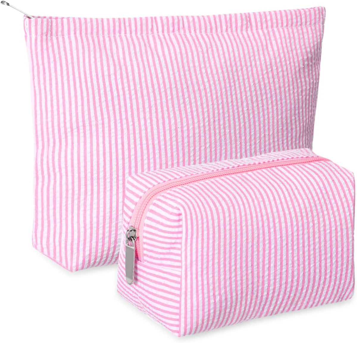 Huhumy 2 Pcs Makeup Bag Set for Women, Bean Green, Thin Stripe