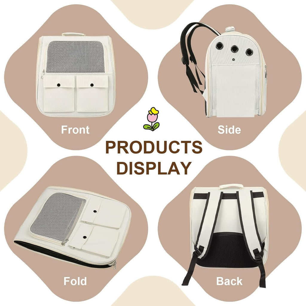 Airline Approved Cat Carrier Backpack - Ventilated Breathable Mesh for Small Dogs & Cats (15lbs), Soft Sided Dog Backpack for Hiking, Camping, Travel & Vet Visits with Padded Straps (White)