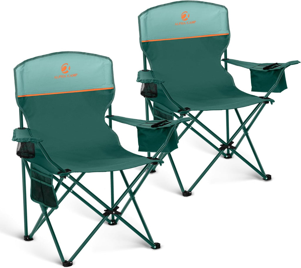 LET'S CAMP Camping Chair 2 Pack Folding Chair with 4-Can Cooler Bag