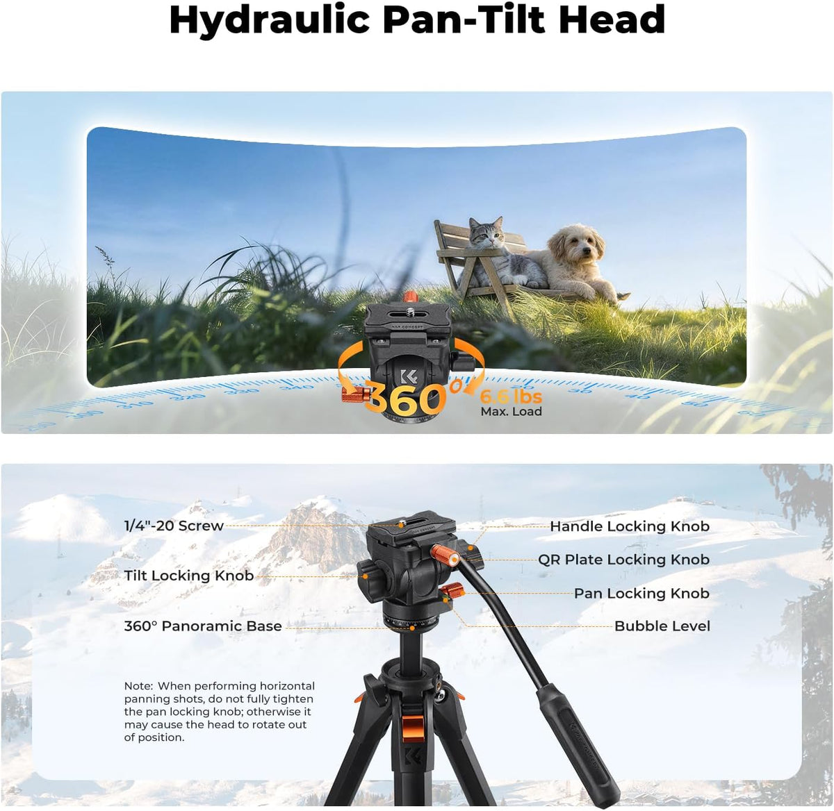 K&F CONCEPT 73" Camera Tripod with Fluid Head