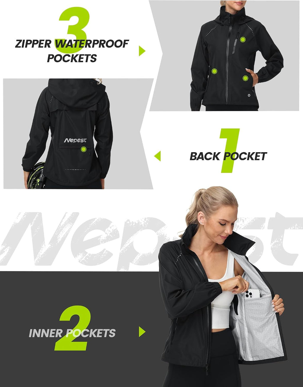 Nepest Womens Cycling Rain Jackets Biking Windbreaker with Hood UPF 50+