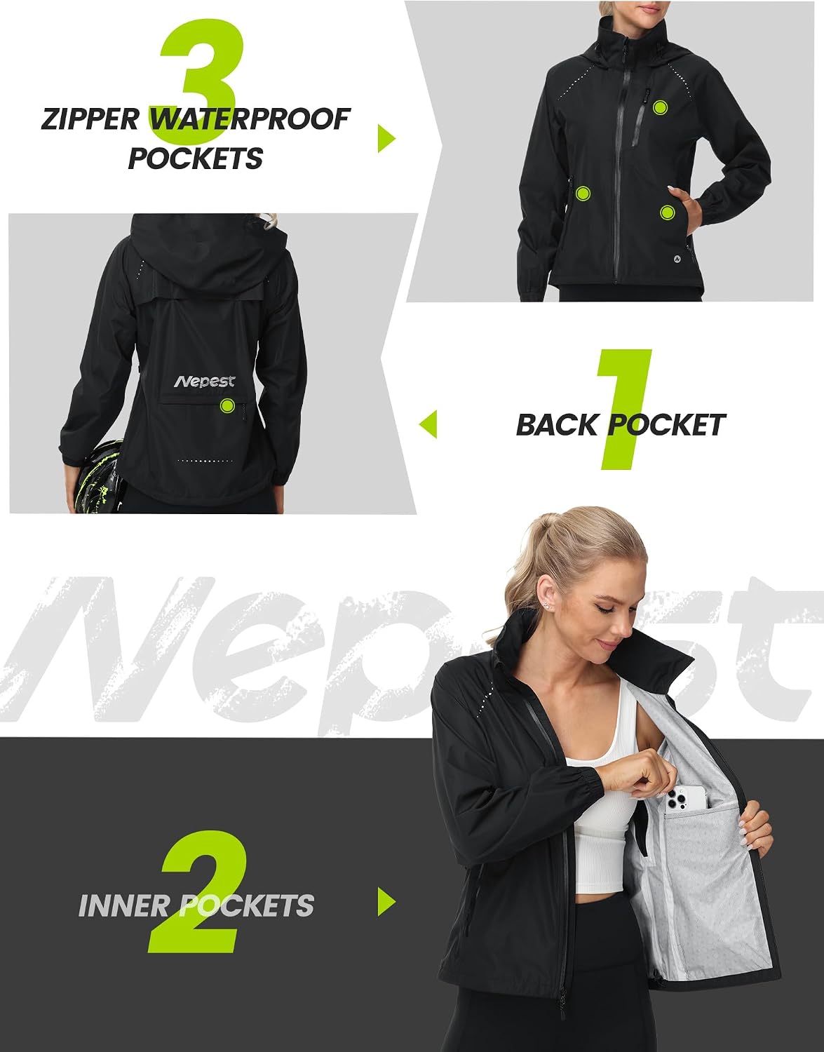 Nepest Womens Cycling Rain Jackets Biking Windbreaker with Hood UPF 50+