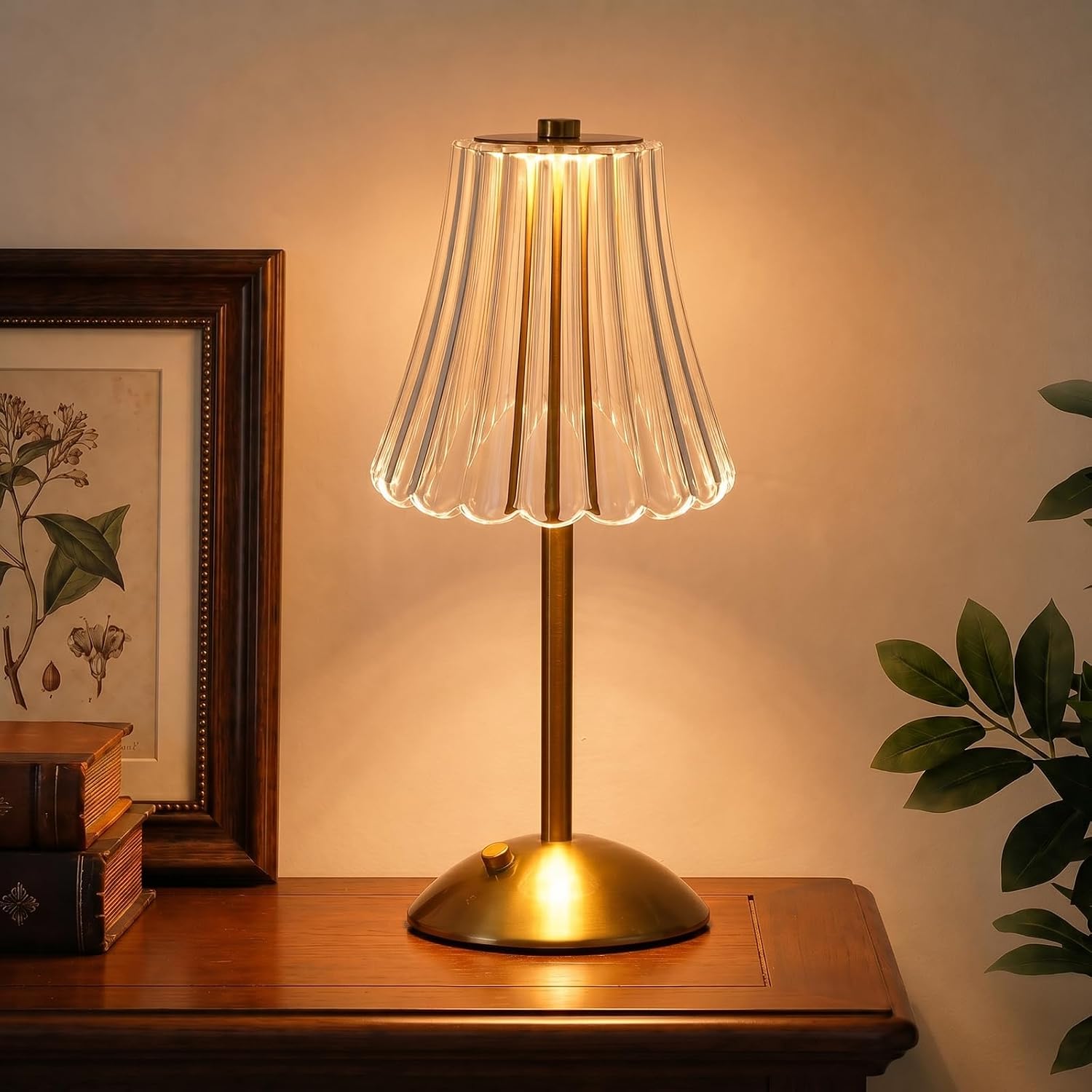 Nusogon Rechargeable Cordless Table Lamp, Gold Touch Crystal Desk Lamp