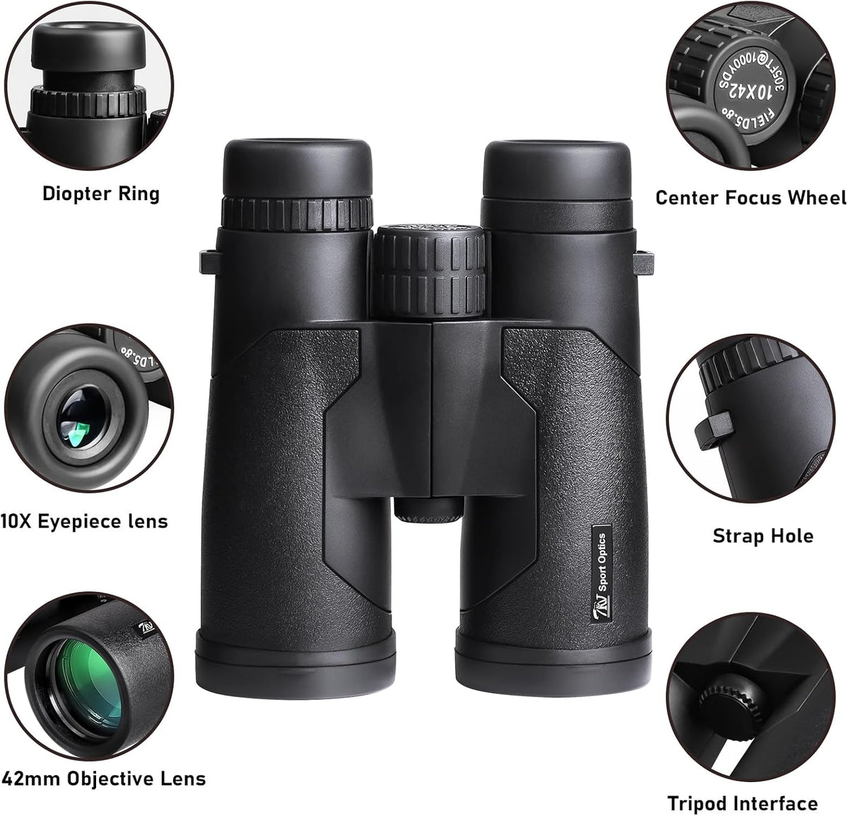 TRV High Power 10x42 Binoculars for Adults with Bak7 Prism & BMC Coating - Binoculars for Birdwatching, Hiking, Concerts