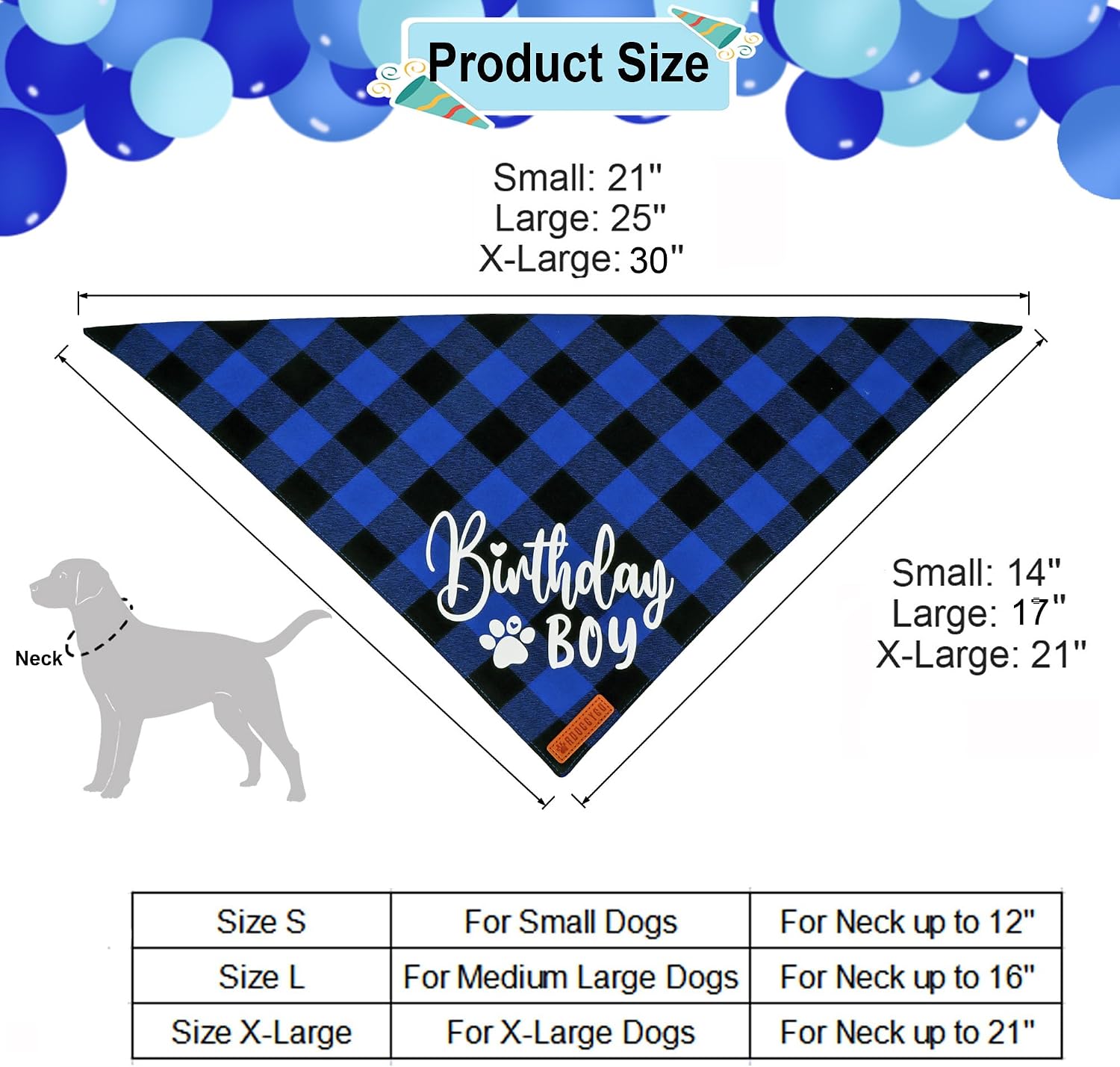 ADOGGYGO Dog Birthday Hat, Blue Plaid Birthday Dog Bandana Set, Small