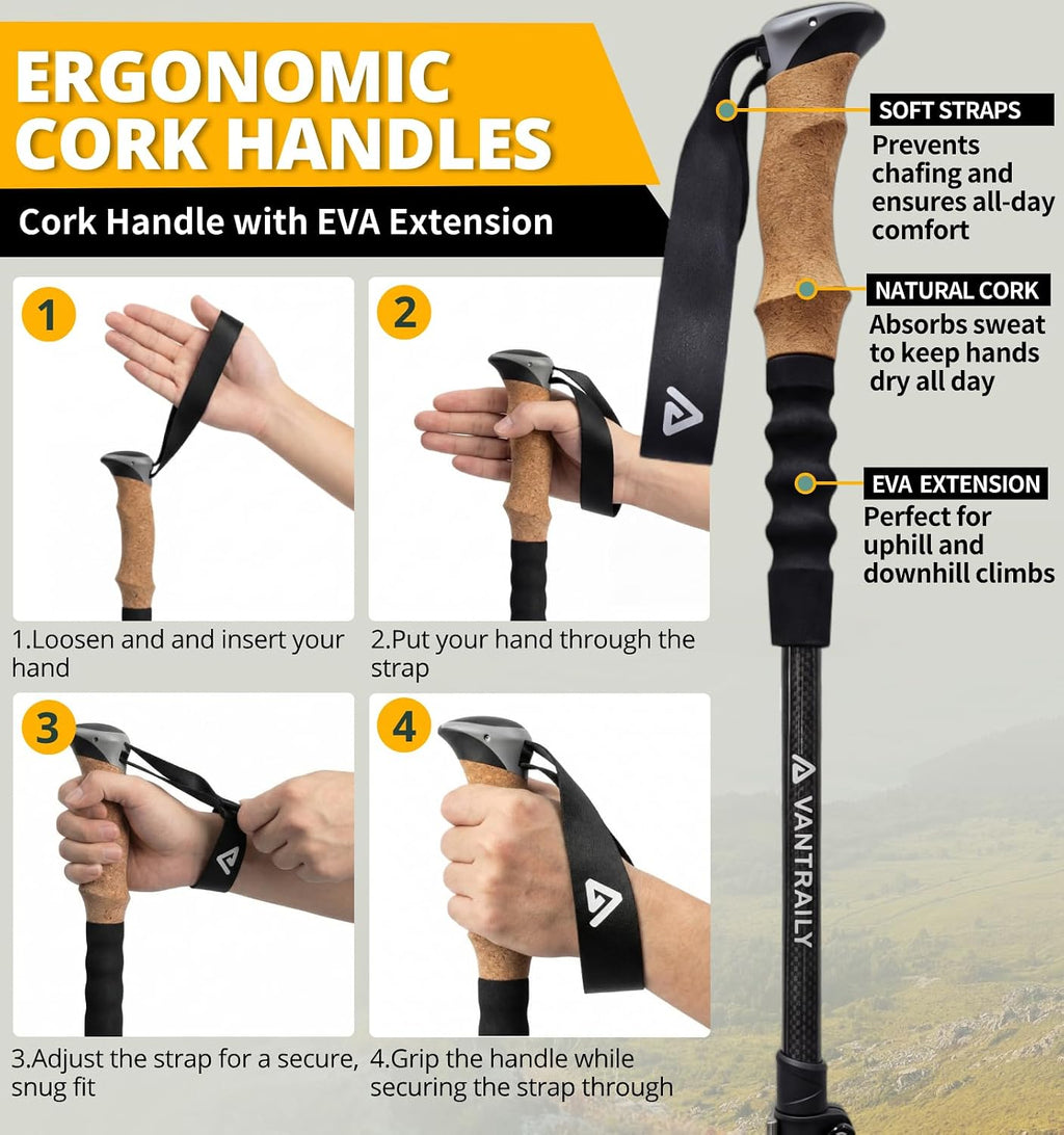 Carbon Fiber Trekking Poles Lightweight Collapsible Hiking Poles