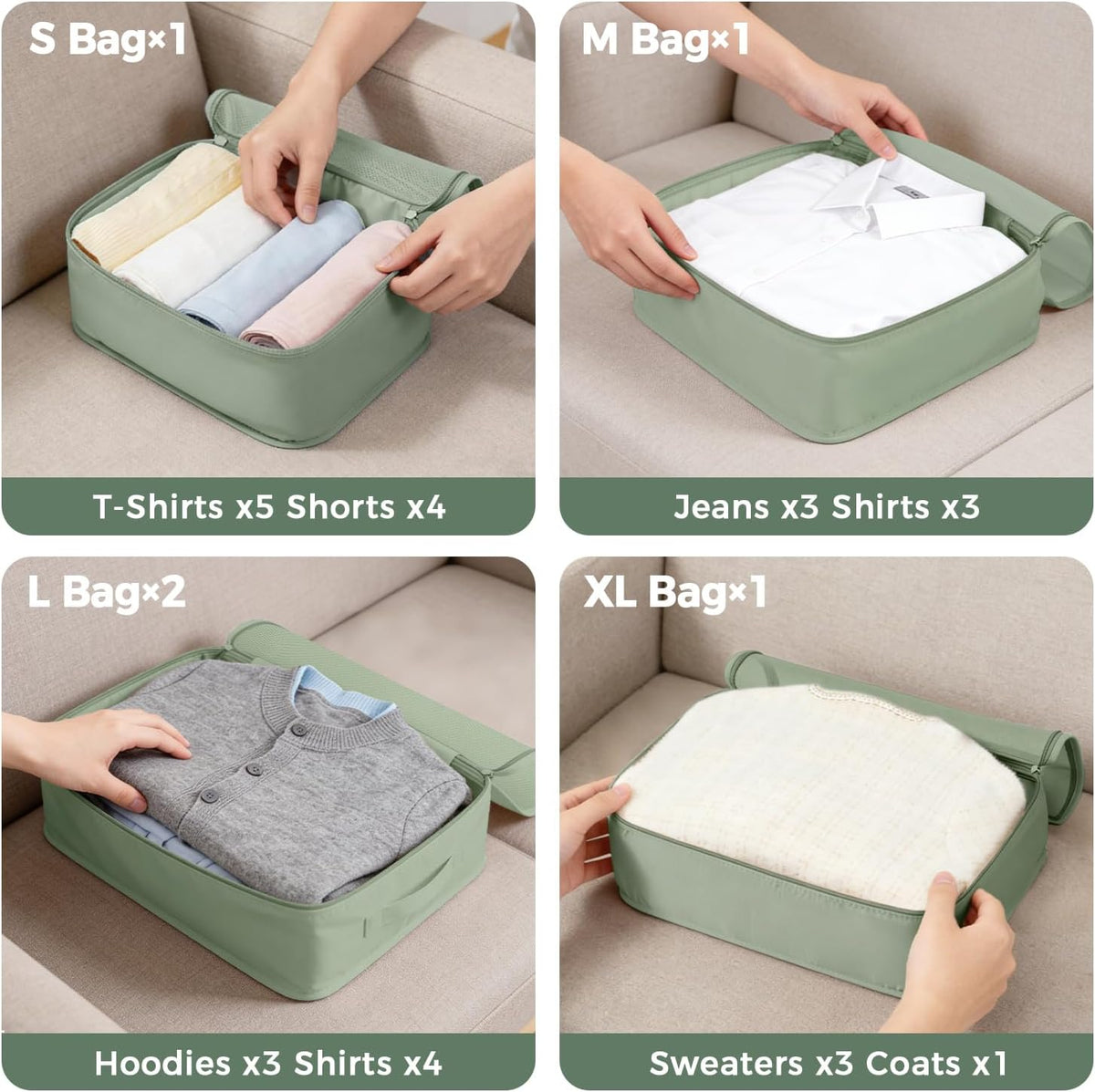 BAGAIL 9 Set Packing Cubes with Packing List Luggage Packing Organizers for Travel Accessories (Matcha Green)