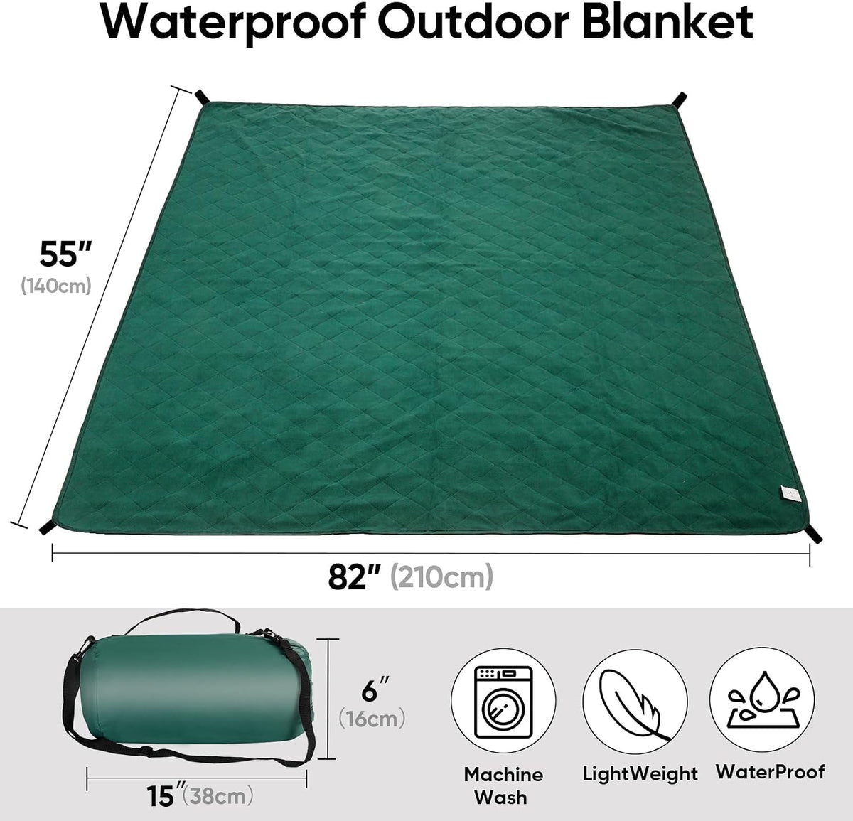 Waterproof Outdoor Blanket 82"x55", Windproof & Warm, 250 GSM Fleece Lining