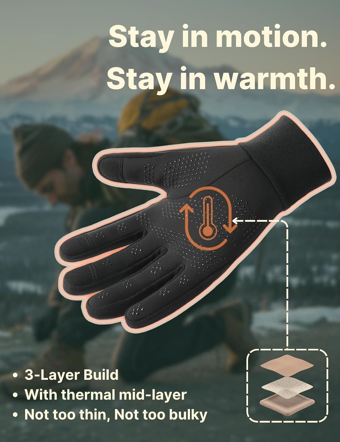 Winter Gloves Women Men Cold Weather Touch Screen 3-Layers Liner Glove for Running, Cycling, Biking, Hiking, Driving