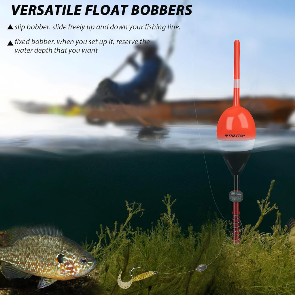 THKFISH Balsa Wood Spring Bobbers with Oval Slip Bobbers, Fishing Floats