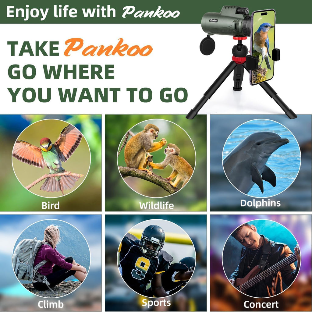 Pankoo 40X60 Monocular Telescope with Smartphone Holder & Upgraded Tripod, 2024 BAK4 Prism FMC Monoculars for Adults, HD Monocular Scope for Bird Watching Hiking Concert Camping Travelling