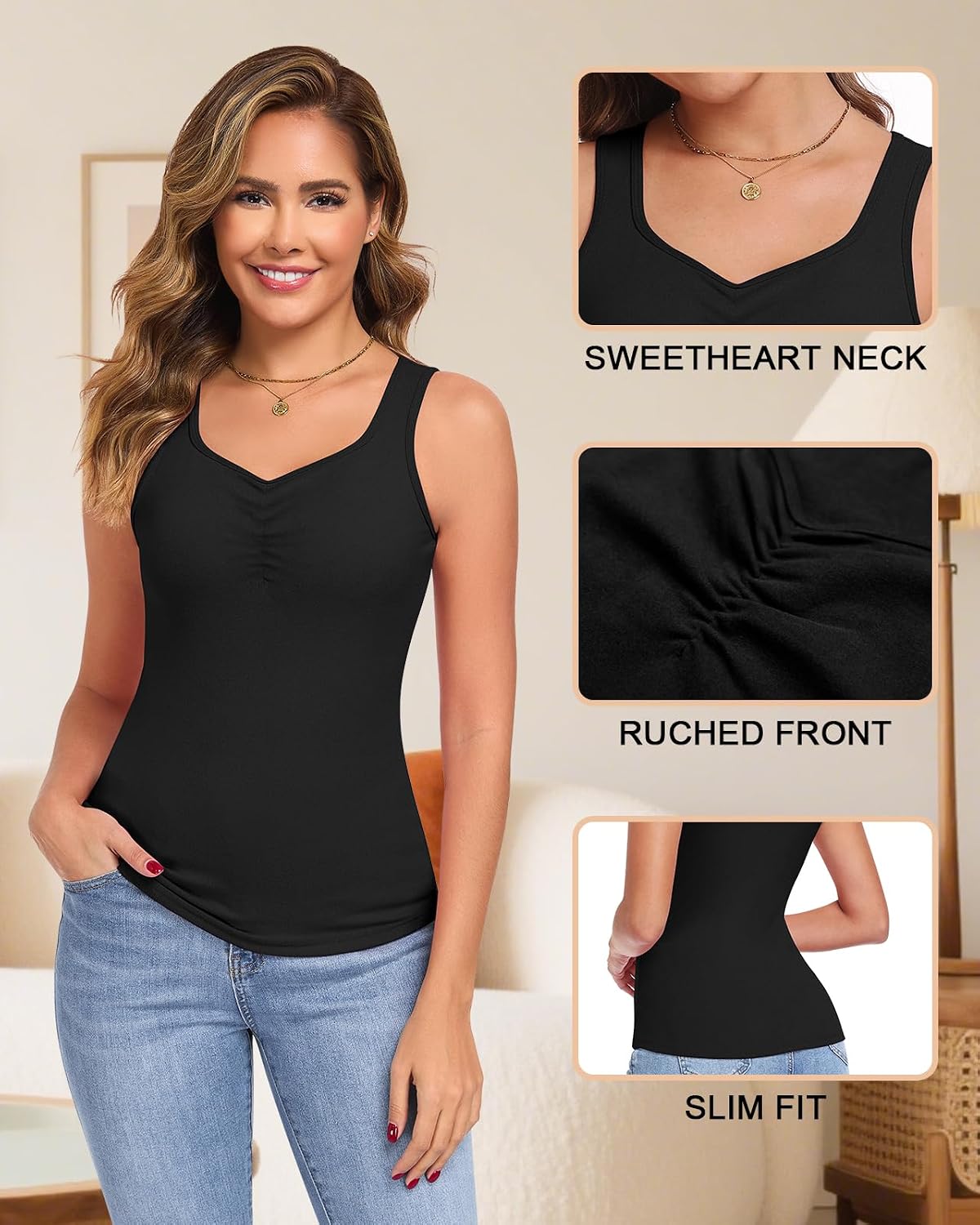 WOWENY Thermal Fleece Tank Top for Women Sleeveless Sweetheart Neck Winter Vest Underwear Tops Warm Cami Base Layer