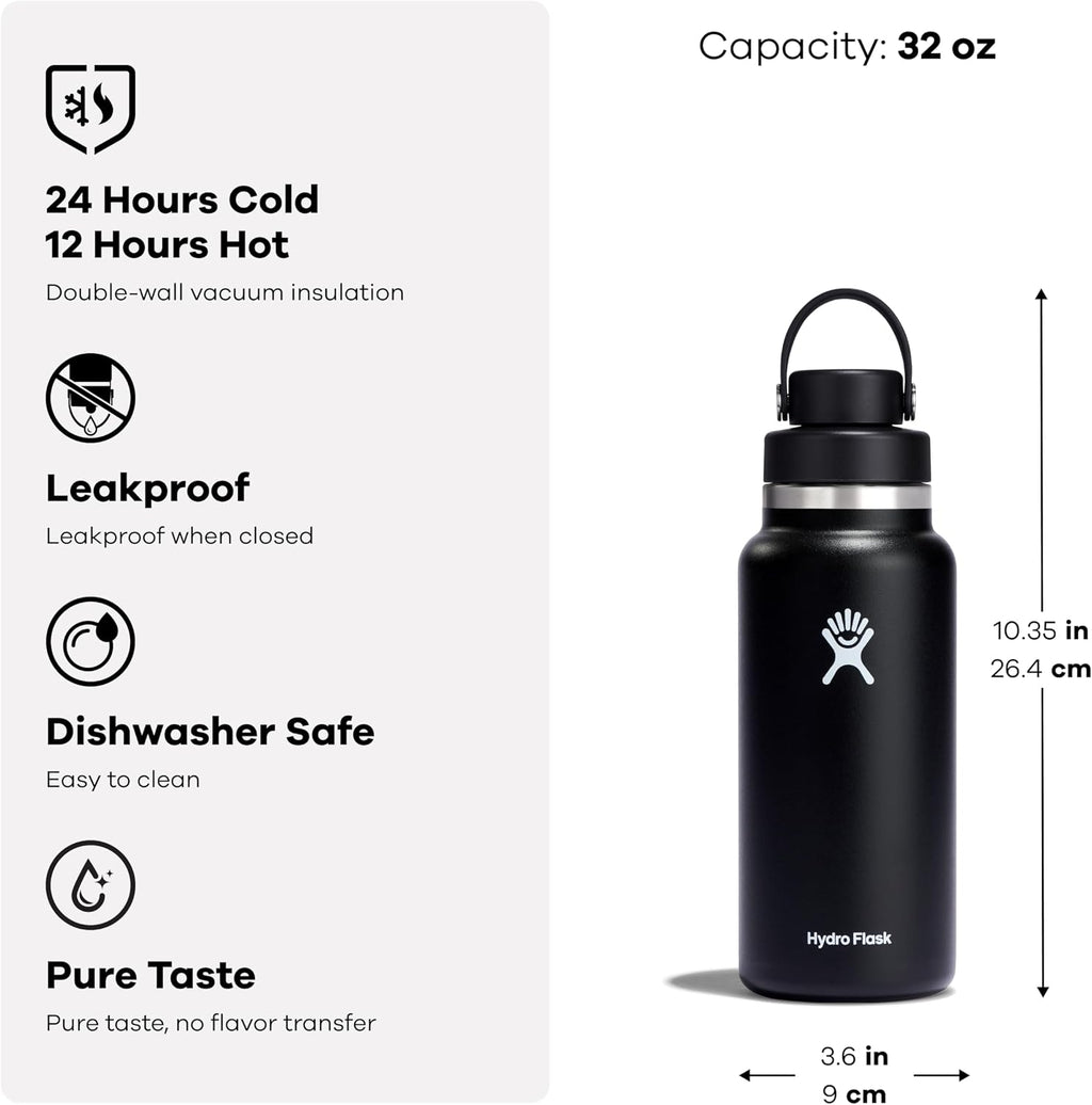 Hydro Flask Water Bottle - Insulated Stainless Steel - Wide Mouth Chug Lid, Non Spill, Leakproof in 32 Oz Aloe Green