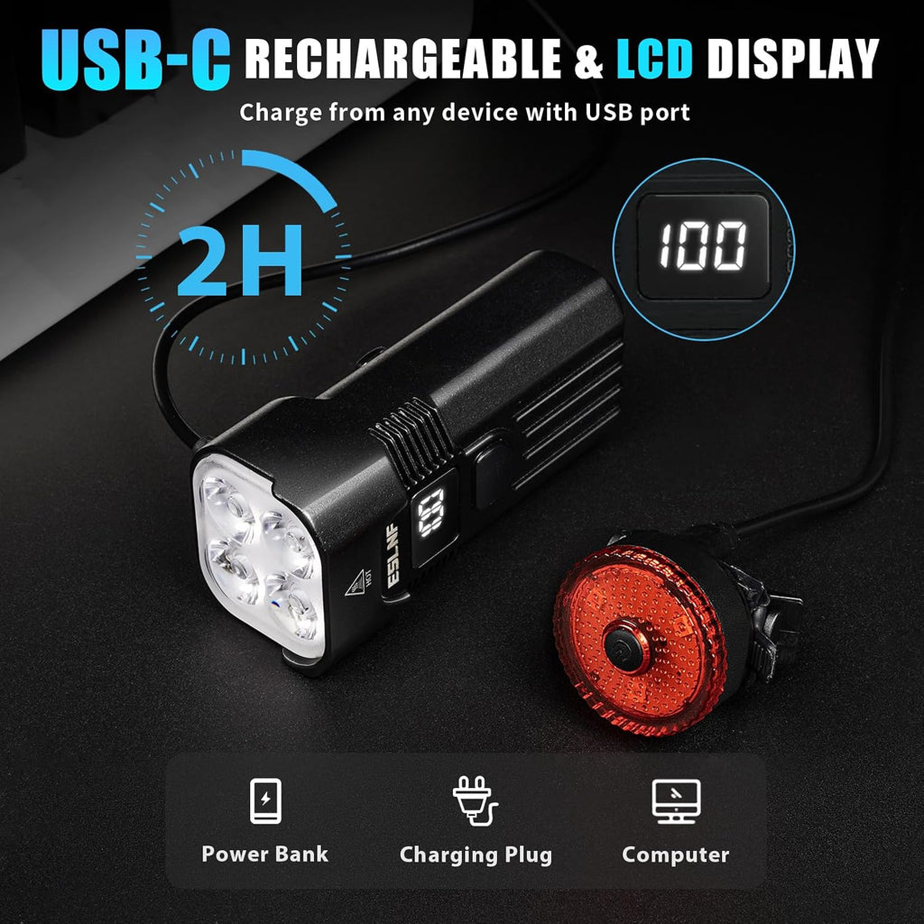 Bike Light for Night Riding, 2000LM Bicycle Headlight & Taillight