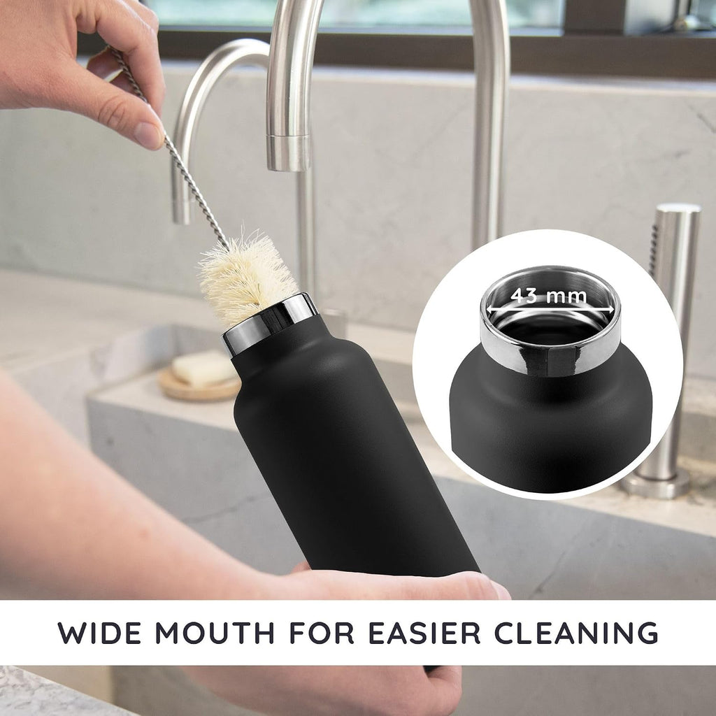 Bambaw Insulated Water Bottle 32 oz, Wide Mouth Stainless Steel Water Bottle with Handle, Made of High-Grade Stainless Steel, Convenient for Hot & Cold Drinks (Jet Black)