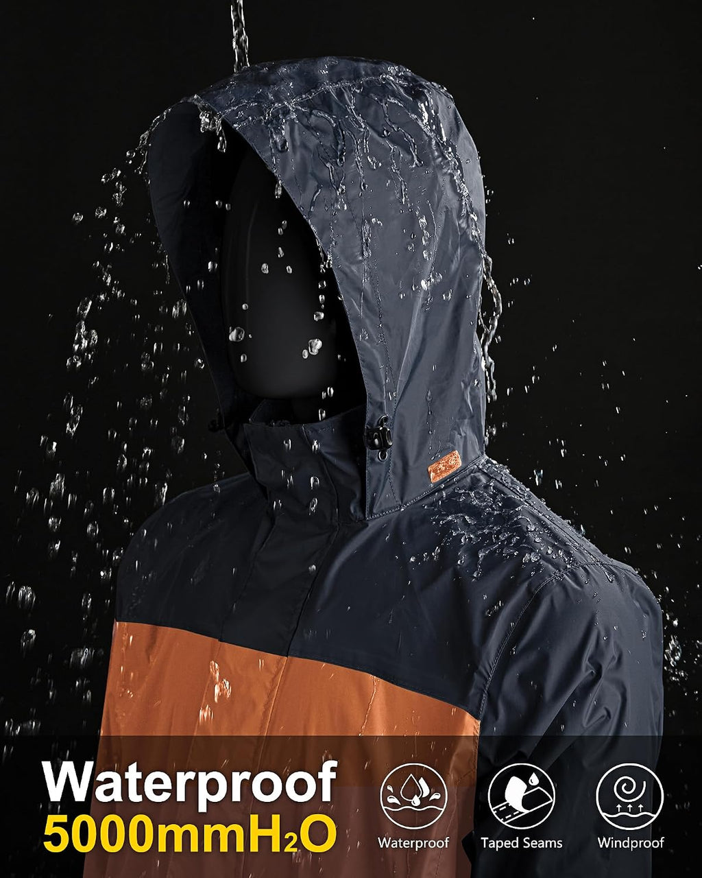 33,000ft Men's Packable Rain Jacket Lightweight Waterproof Golf Raincoat