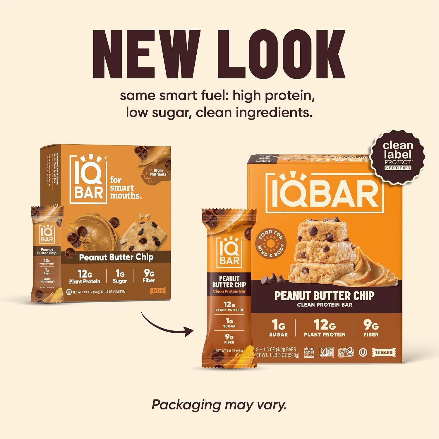 IQBAR Clean Protein Bars, Low Sugar Keto, Peanut Butter Chip 24-Count