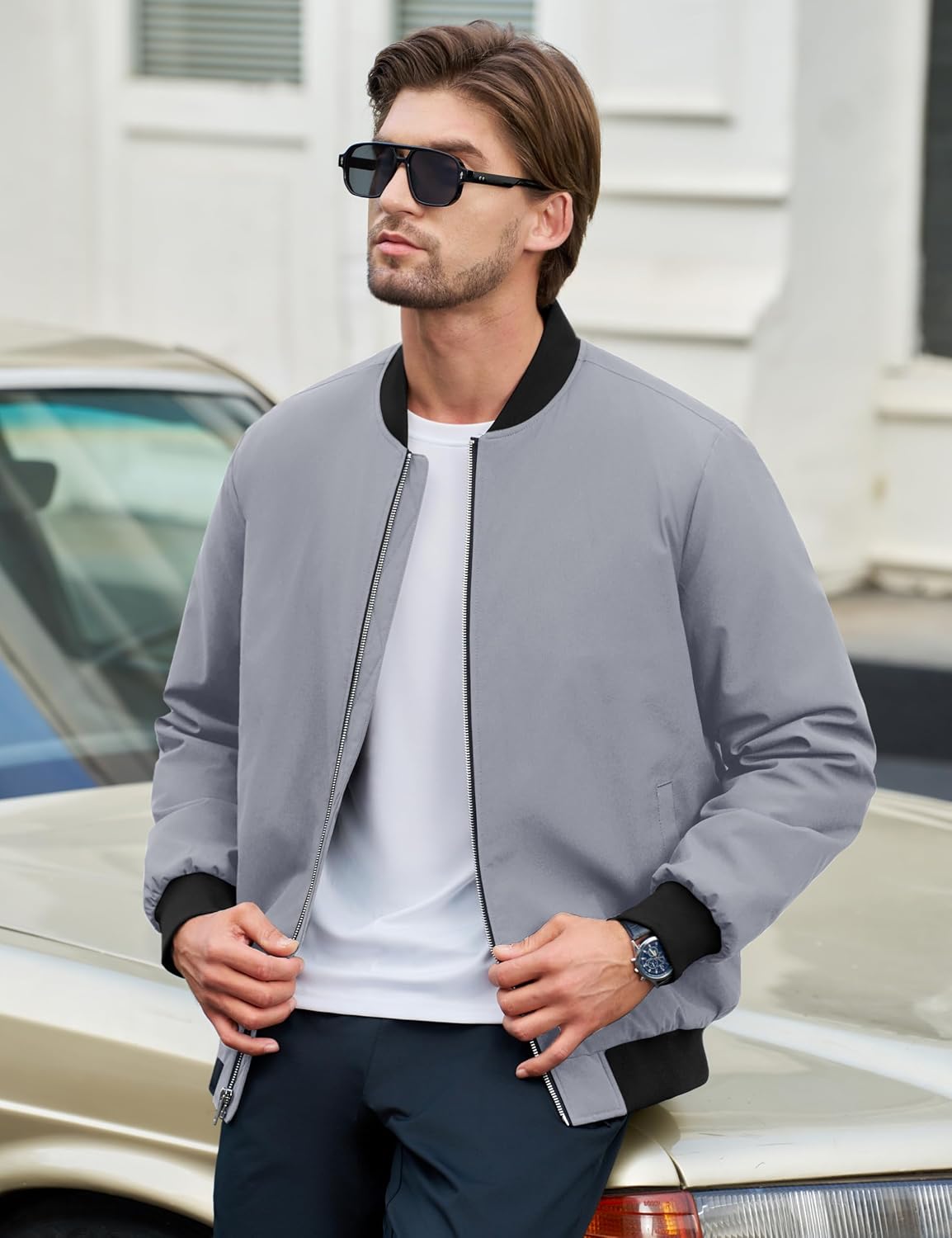 Cotrasen Men's Bomber Jacket Fall Winter Windbreaker Warm Quilted Coats