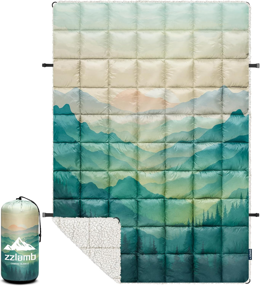 zzlamb Puffy Thick Outdoor Camping Blanket with Sherpa Lining 52x75in