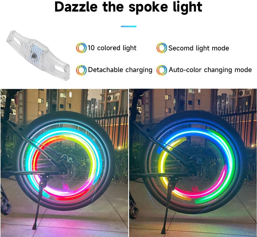 Rechargeable LED Bike Wheel Spoke Lights, 2 Pack, Waterproof
