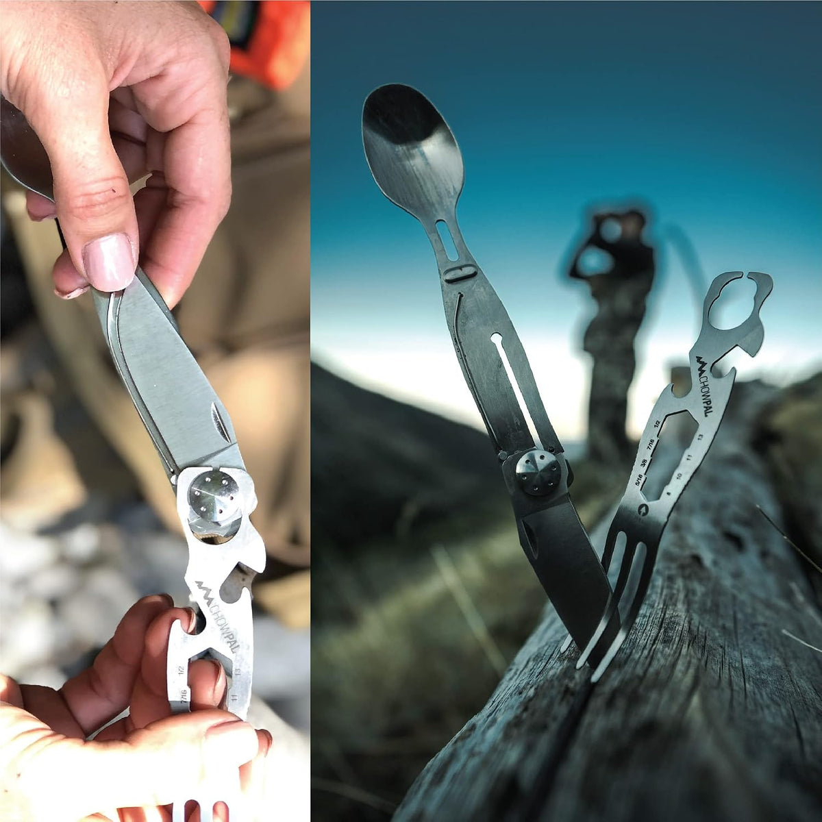 Outdoor Edge ChowPal - Mealtime Multitool with Folding Knife, Fork, Spoon, Bottle Opener, Can Opener, Graduated Wrench, and Screwdriver - 100% Stainless Steel Construction with Nylon Storage Pouch