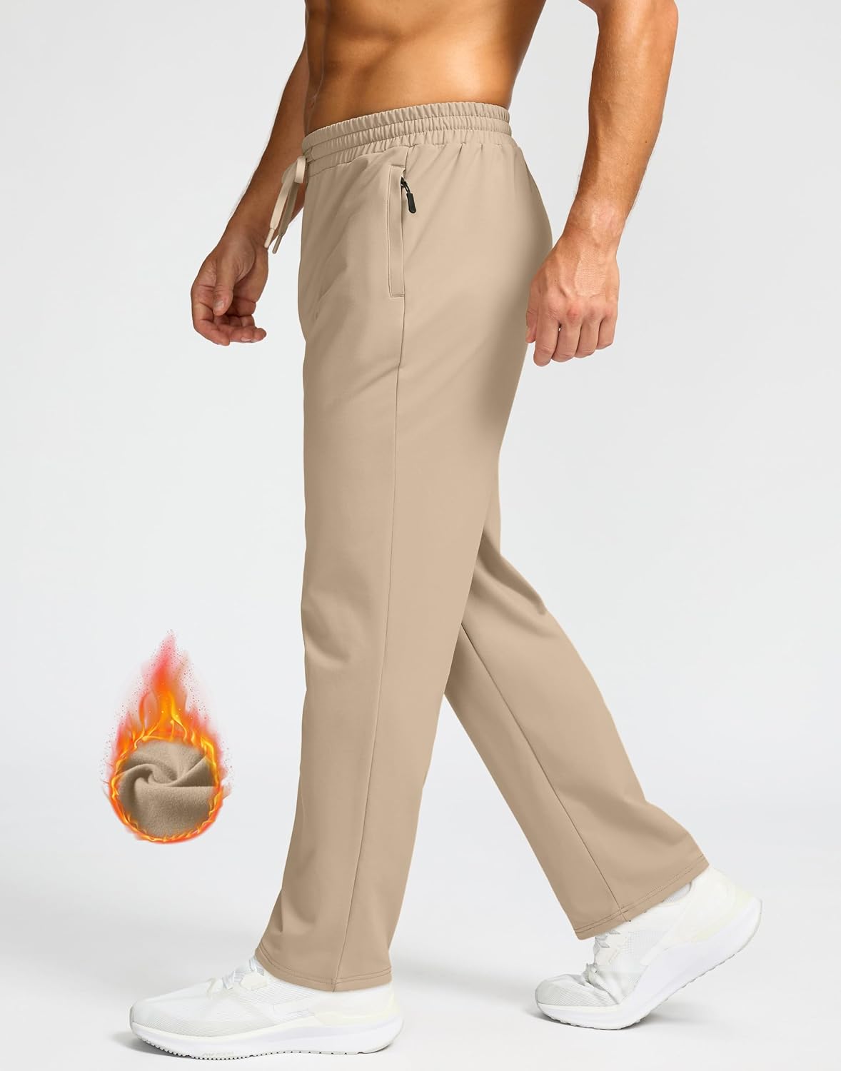 G Gradual Men's Fleece Lined Pants with 3 Zipper Pockets Water Resistant Winter Warm Hiking Pants Athletic Sweatpants for Men
